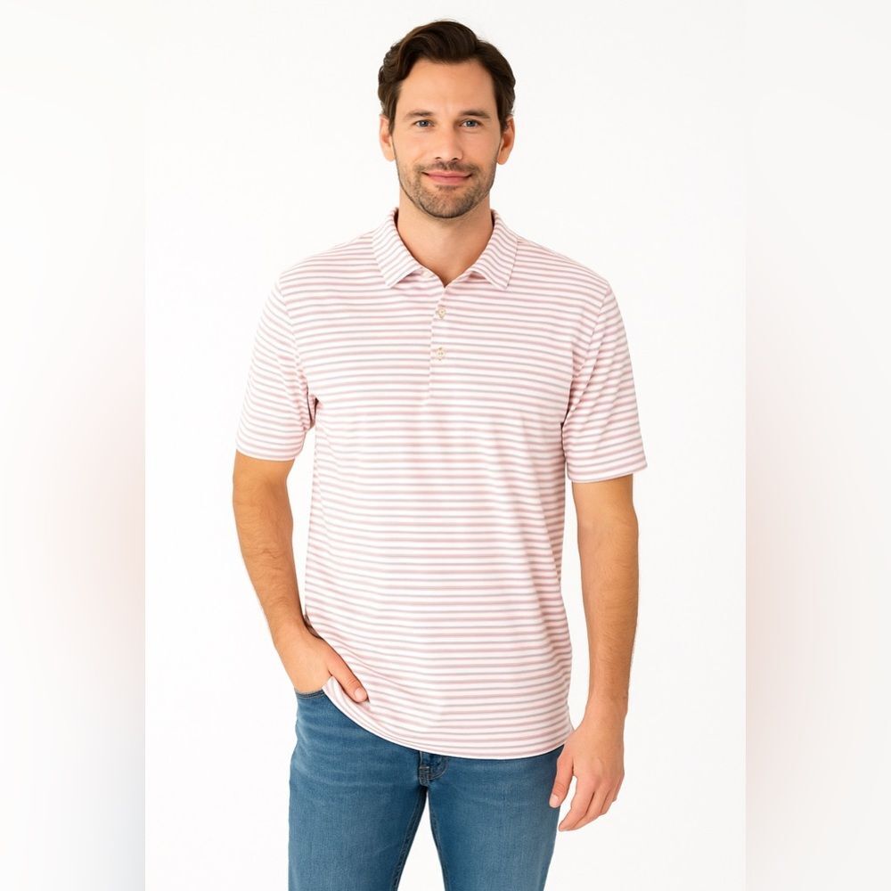 Peter Millar  XL Pink Striped Summer Comfort Polo